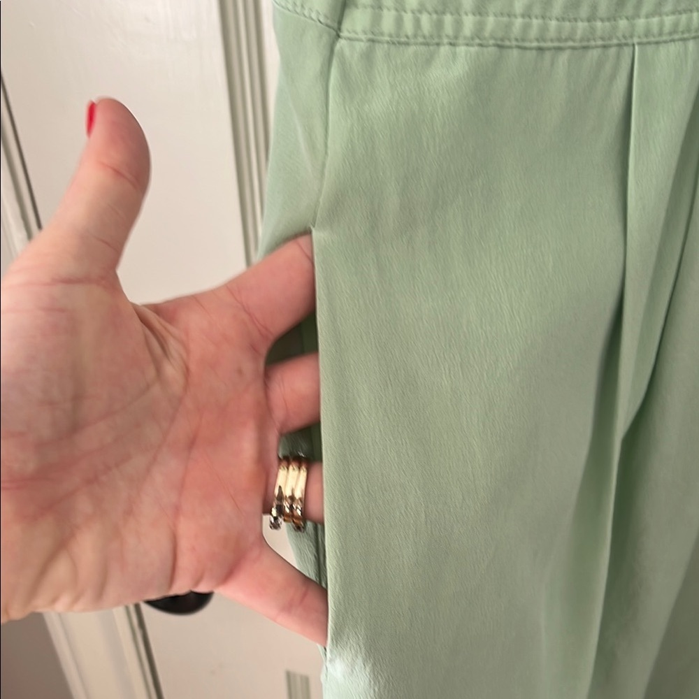 VINTAGE ROBBIE BEE pistachio Mint sage Green silk drop waist Dress 10 minimal - Picture 5 of 14